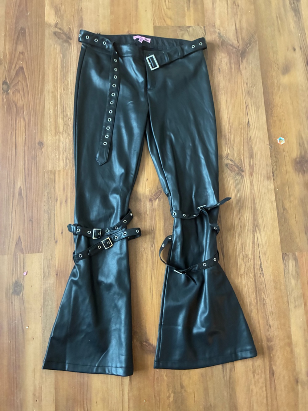 Dolls kill x Bratz Black Faux Leather Buckle Flare Pants